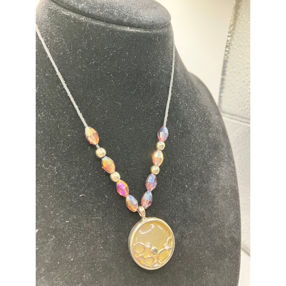 Reversible Metal Circles Pendant Purple Beaded Necklace! - Picture 6 of 15